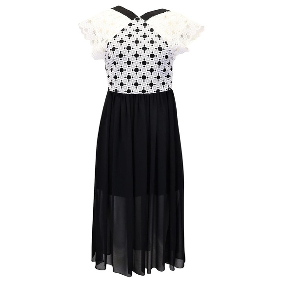Sandro Paris Lace Trim Midi Dress in Black and White - Picture 13 of 15